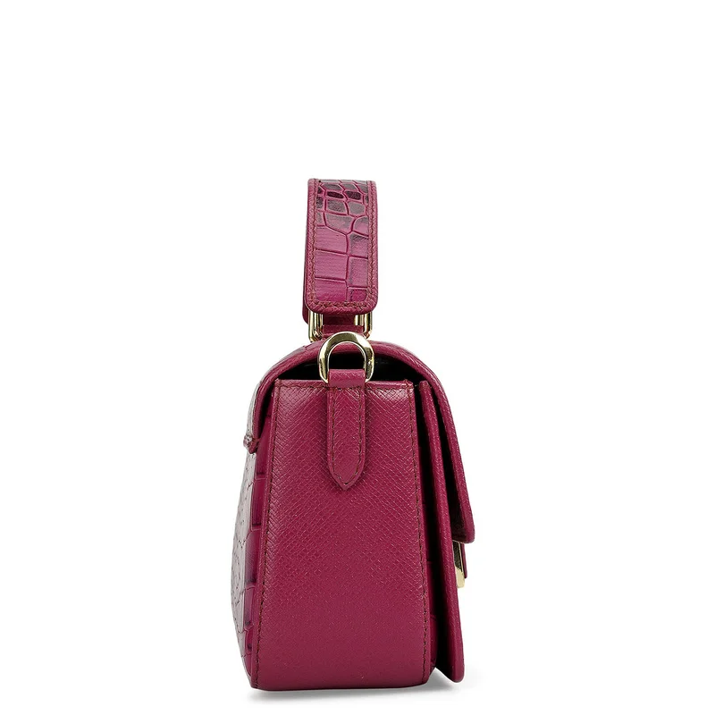 Da Milano Orchid Small Croco Leather Satchel - Orchid for Women | Best Price UAE